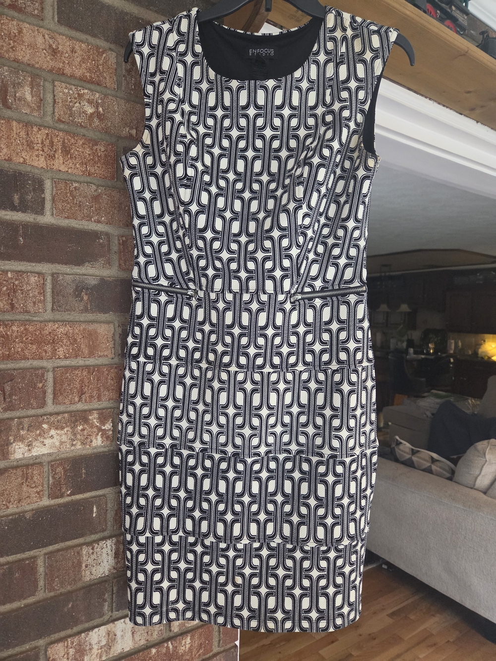Enfocus Studio Black and White Geometric Sheath Dress